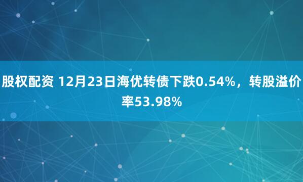 股权配资 12月23日海优转债下跌0.54%,转股溢价率53.98%